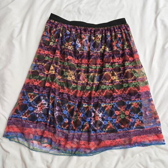 Double Zero Lace Skirt Medium Sheer Rainbow Lined Pull-on Boho Whimsigoth A-Line - Picture 3 of 9
